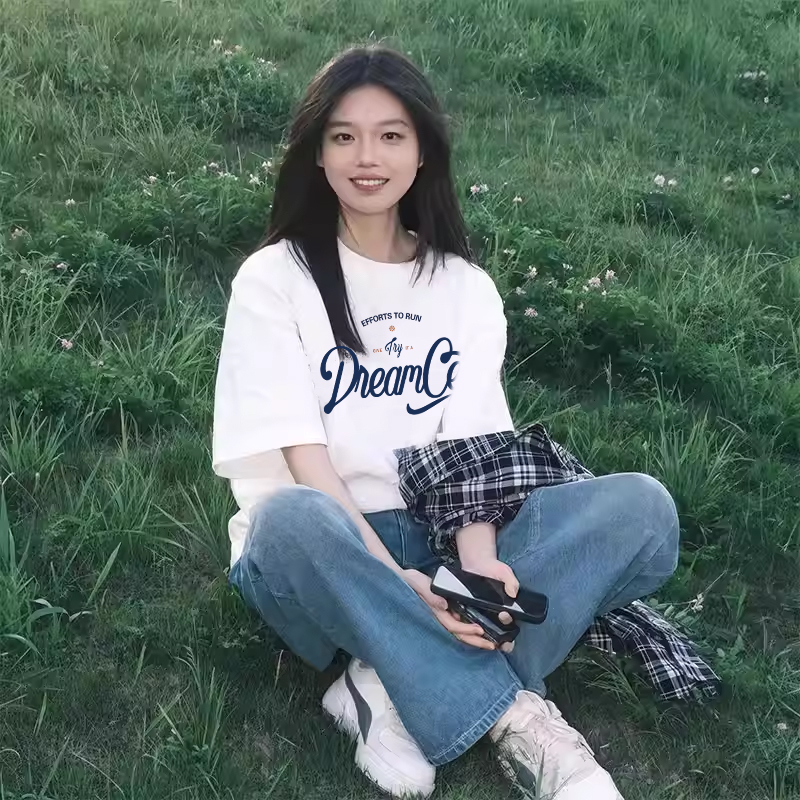 jktee白色短袖t恤女夏季2025新款爆款美式潮牌打底衫半袖纯棉合身