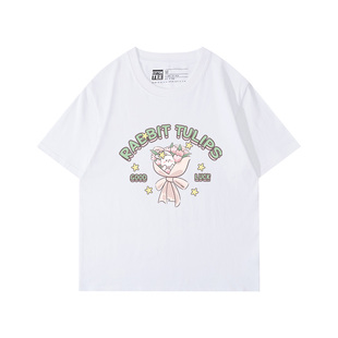 2025新款可甜可盐慵懒风白色正肩t恤女短袖宽松韩版纯棉半袖上衣