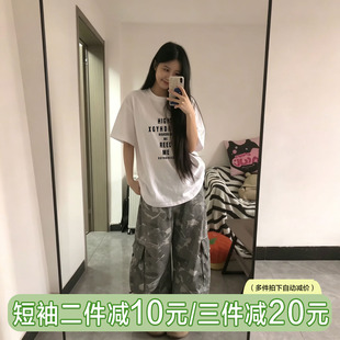 美式甜酷风英文字母印花白色短袖t恤女宽松休闲百搭夏季上衣体恤