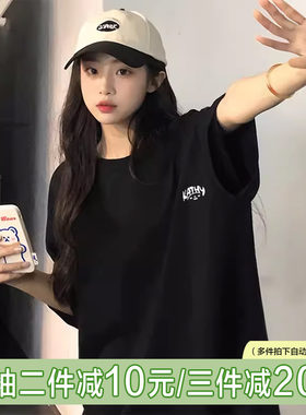 纯棉印花短袖t恤女宽松夏