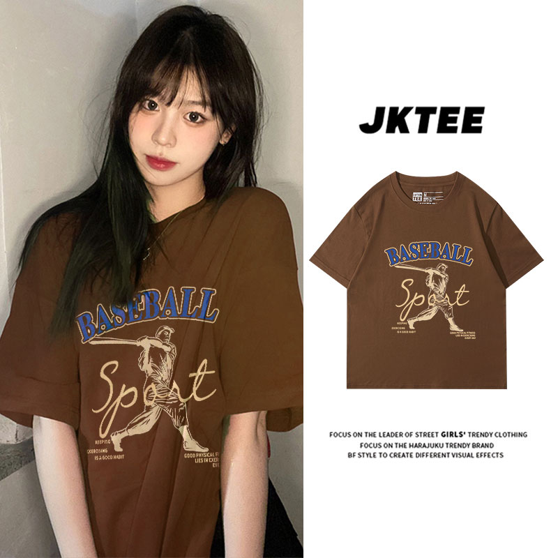 jktee小众美式复古棕色短袖