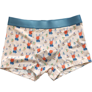 男冰丝平角裤 头个性 中腰夏季 卡通可爱男生四角底裤 潮 薄款 3条内裤