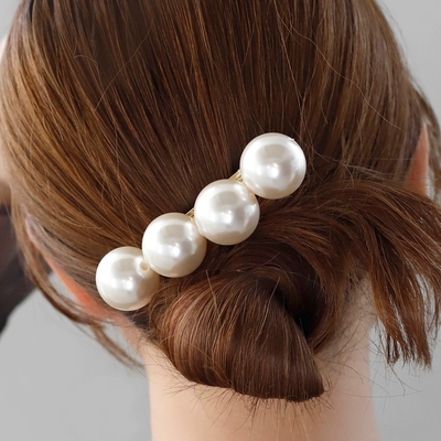 后脑勺头饰盘发一字夹珍珠气质