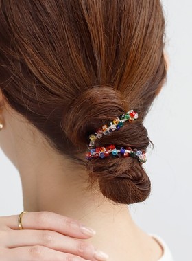 日本本土ane mone日系彩色水晶扎发头绳精致发圈扎马尾皮筋