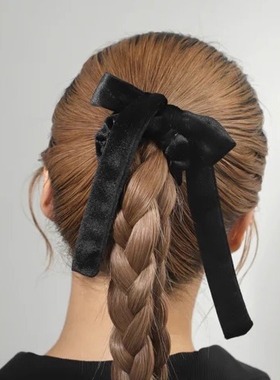日本本土Ane mone日系气质丝绒蝴蝶结发圈女黑色双层飘带发饰