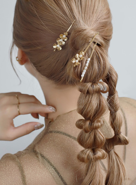 日本本土ANE MONE刘海夹一字侧边夹花朵珍珠甜美少女发卡套装