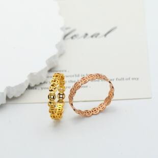 弥高珠宝18k金白金黄金玫瑰金镂空铜钱马上有钱女士对戒尾戒戒指