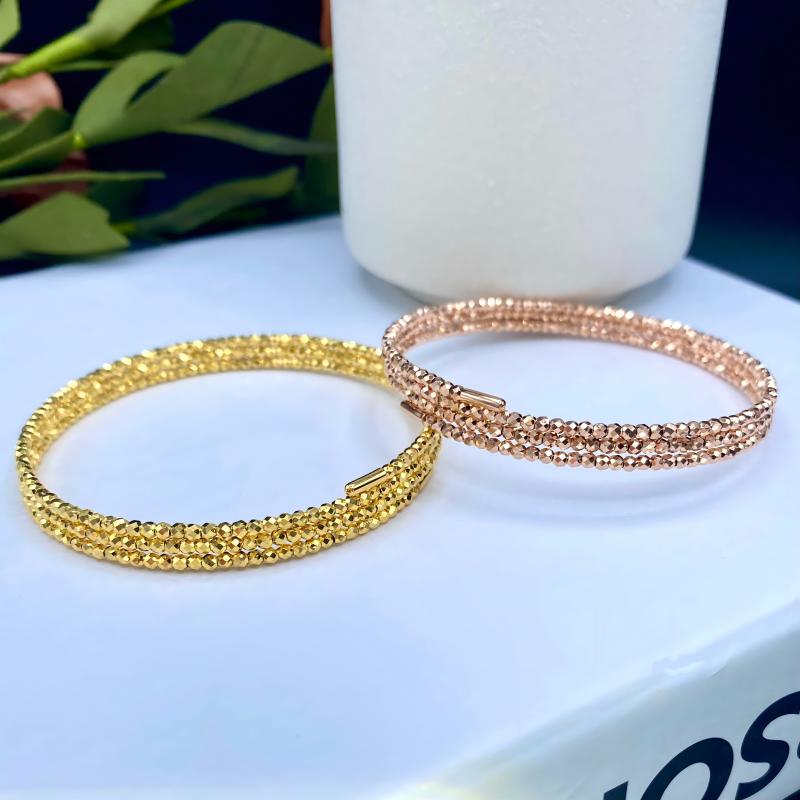 弥高珠宝18k黄金玫瑰金蹦迪珠车花珠弹力三圈女士软手镯