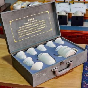 曲阳秋鸿定瓷整套茶具定窑高温釉白瓷竹节纹礼盒套装中式现代风格
