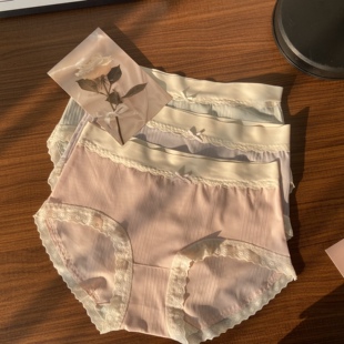 甜美日系蝴蝶结纯色柔软透气无痕高弹轻收腹中腰三角裤