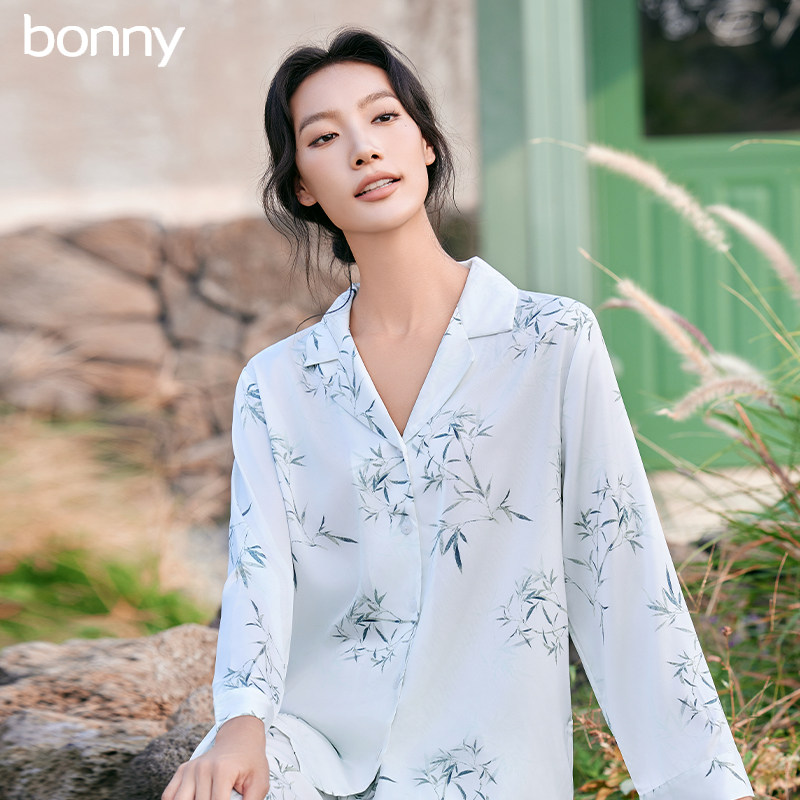 Bonny/博尼透气春夏印花睡衣套装女家居服室内薄款长袖长裤