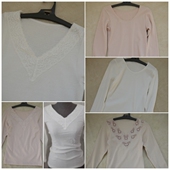 九分袖 V领蕾丝领T恤衫 针织上衣秋衣居家 秋冬内衣打底衫 日单女款