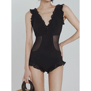 for Women Bodysuit Swimming Mesh Cut Suit Low OIINAA Ruffled