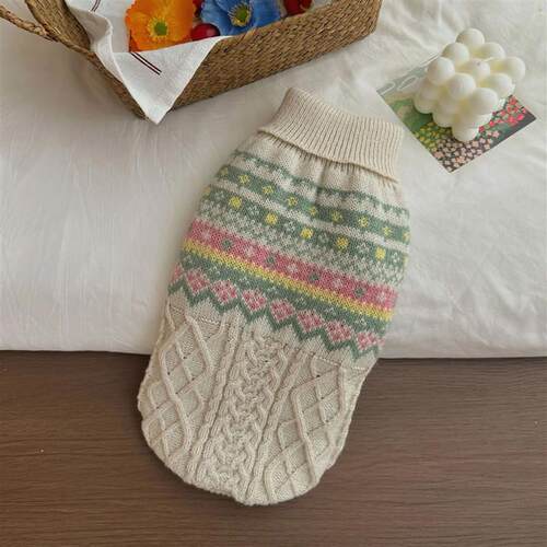 New Winter Beige Green Stripe Dog Pet Sweater for Warm Chris
