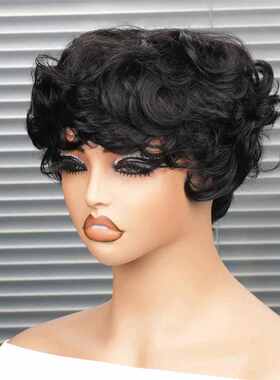 Pelucas cortas de cabello humano para mujeres negras, peluca