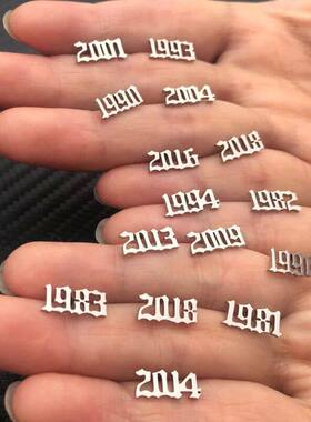 Tiny Year Number Stainless Steel Earrings for Women Men