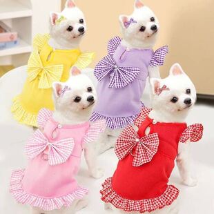 Puppy Princess Dress New Solid Plaid Polyester Color Bow