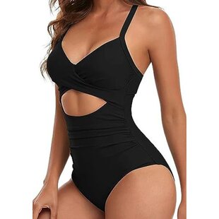 Women Swimwear High Spliced Neck Printing Vintage Cross