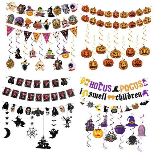 Halloween Banner Garland Pumpkin Ghost Bat Swirl Ceiling Han