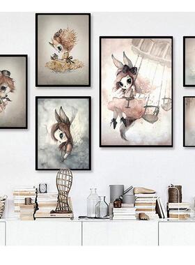 Sweet Home Decor Nordic Painting Wall Art Poster Rabbit Gir