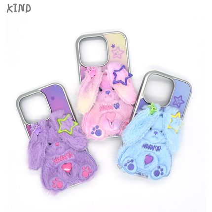 韩国代购 SECOND UNQUE NAME毛绒兔子手持带手机壳苹果三星保护壳