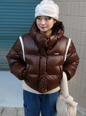 限时特价 韩国代购 NERDY 时尚保暖亮面连帽可拆卸袖子两穿羽绒服