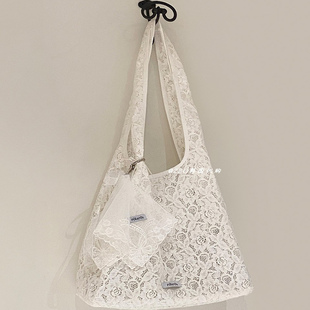 韩国代购 rolarola 正品直邮 甜美蕾丝简约单肩包 休闲环保购物包