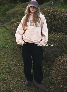 限时特价 韩国代购chancechance经典百搭宽松CEC标志连帽加绒卫衣