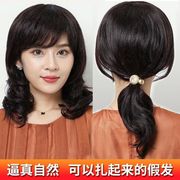 Wig female long curly hair big wave middle-aged lady realistic wig medium long hair real hair full headgear bangs fashion