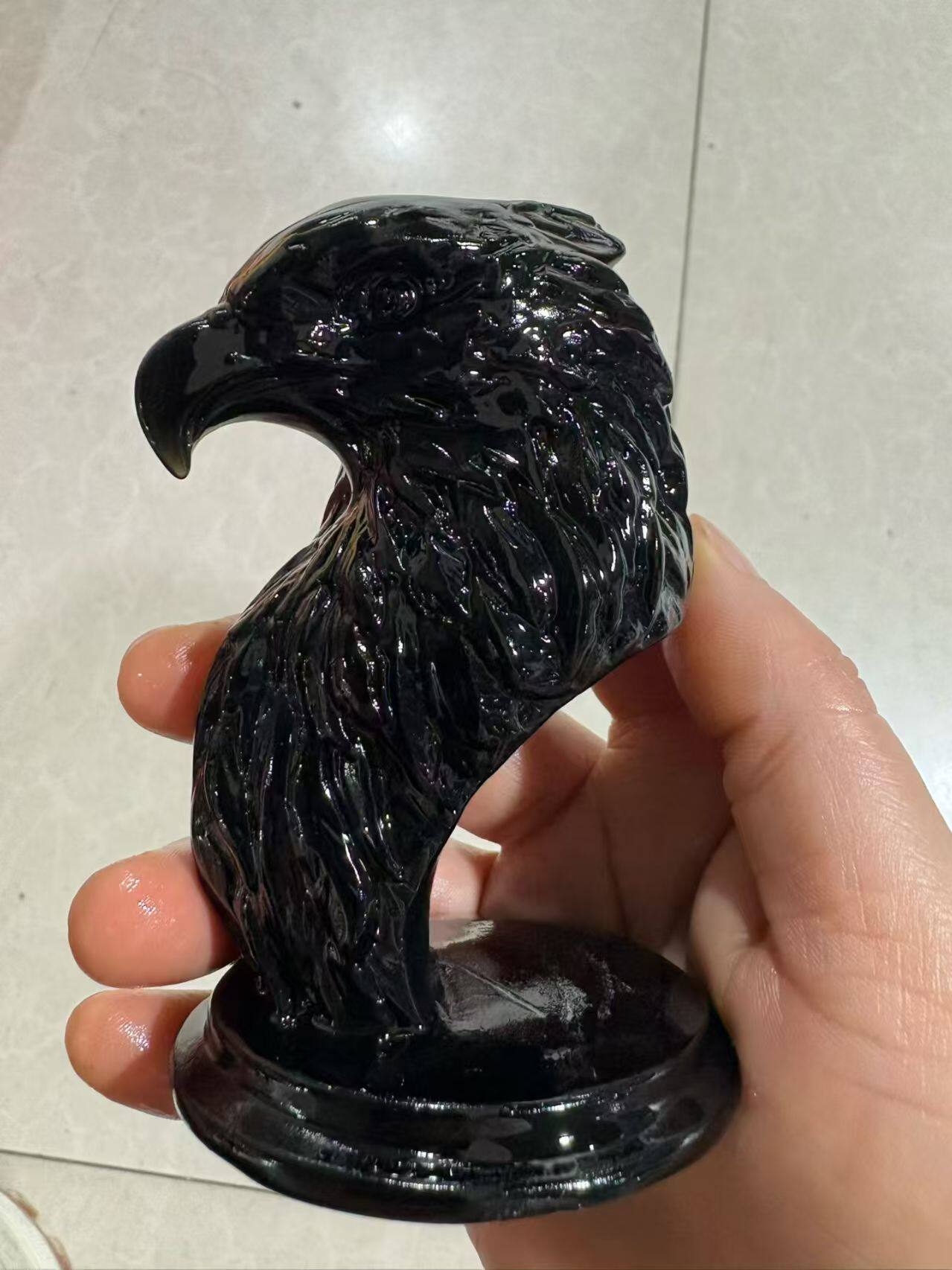 天然水晶原石打磨工艺品家居灵性摆件黑曜石雕刻奇石老鹰摆件