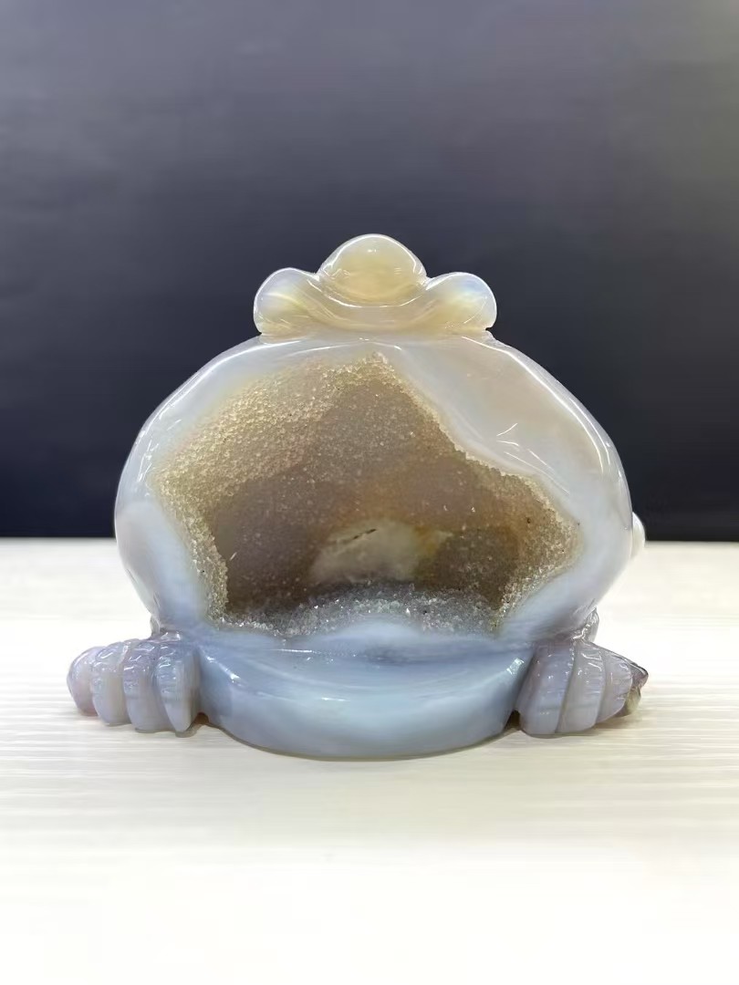 天然水晶原石打磨工艺品家居装饰摆件海蓝宝金蟾摆件生日礼物
