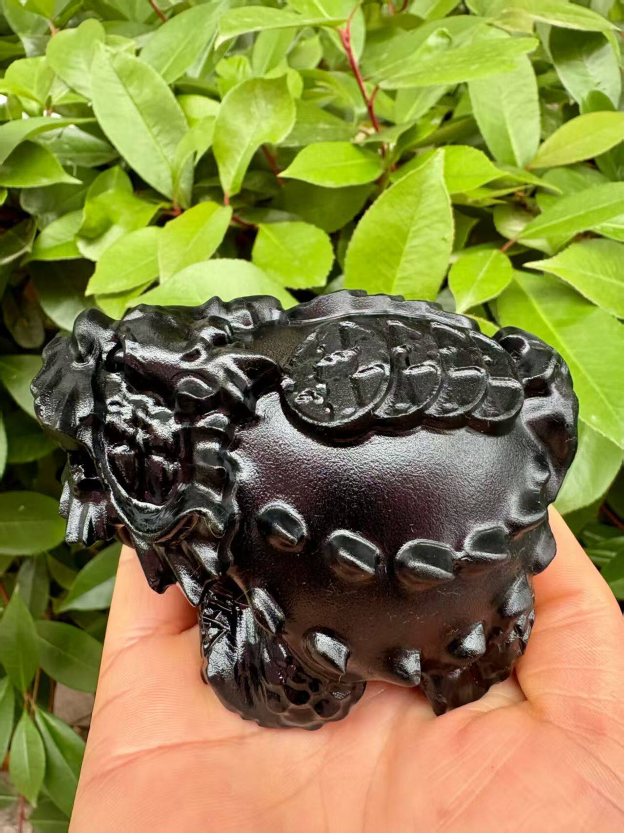 天然水晶原石打磨工艺品家居灵性摆件黑曜石雕刻奇石金钱龟摆件