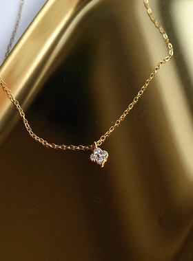 日系冷淡风迷你四叶草水钻锆石吊坠14K包金气质aget锁骨简约项链