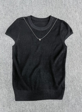 2026女装纯色气质圆领短袖冰丝针织夏季薄款百搭宽松挂链T恤上衣