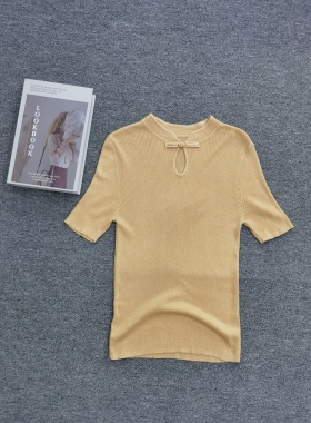 井美2026新短袖圆领针织春夏季T恤女打底衫盘扣国风洋气修身上衣