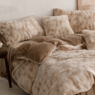 南通文汇萱纺织品有限公司简约风兔毛绒四件套牛奶绒冬季加厚珊瑚