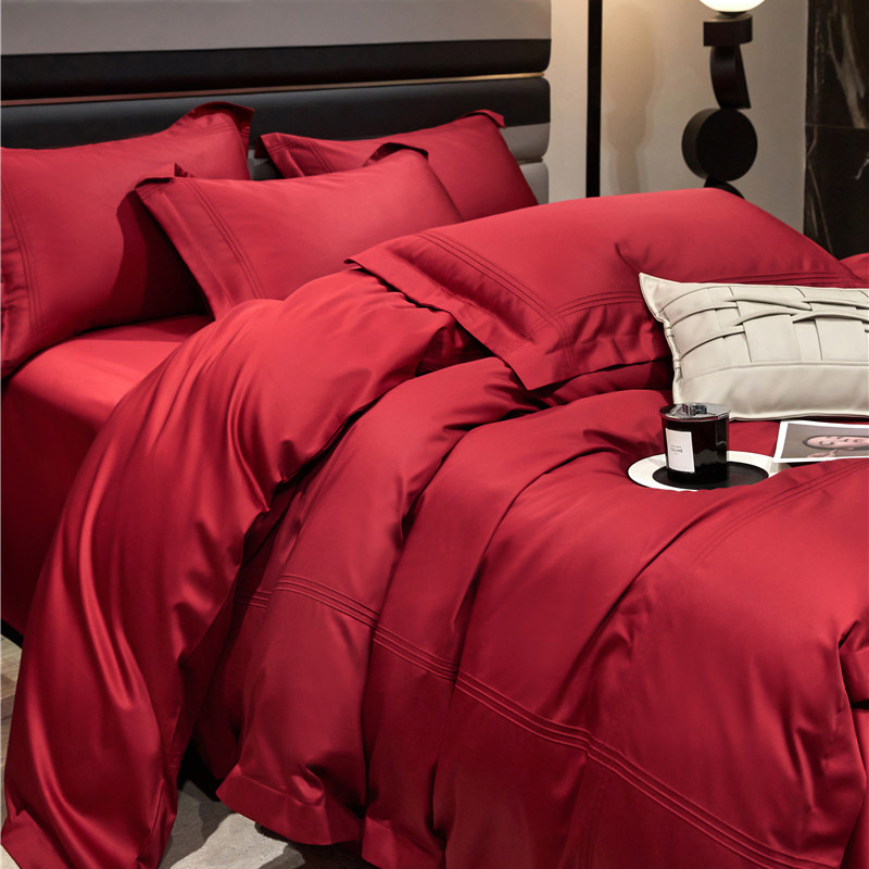 海门区旺尚越纺织品厂感婚庆红色四件套全棉裸睡床单新疆长绒棉
