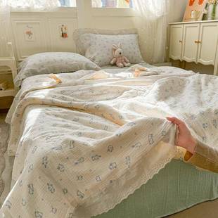 海门区吾折天纺织品厂全棉A类双层皱皱纱印花边大豆夏凉被纯棉可