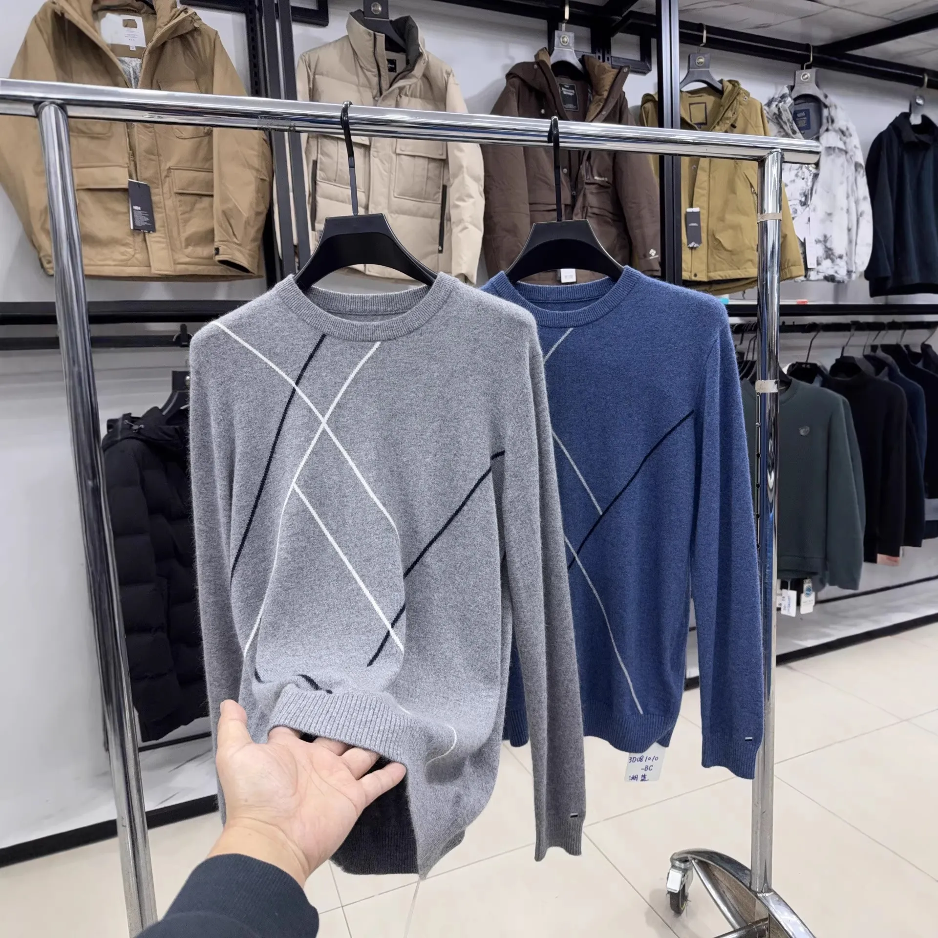 【雅家】休闲风圆领套头男长袖几何线条针织衫保暖软糯08MI010,男装,针织衫/毛衣,淘宝优惠券,粉丝福利购,淘宝优惠卷