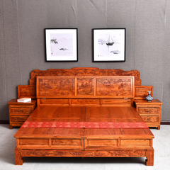 新中式全实木1米8仿古双人大床婚床中式明清古典榆木富贵雕花大床