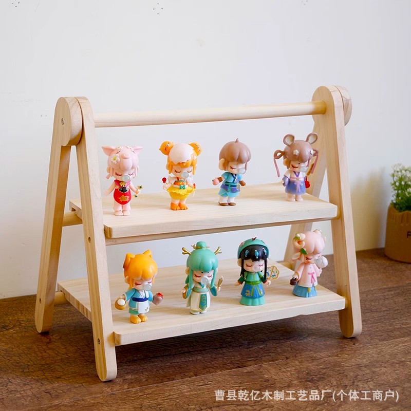 实木盲盒展示架收纳手办