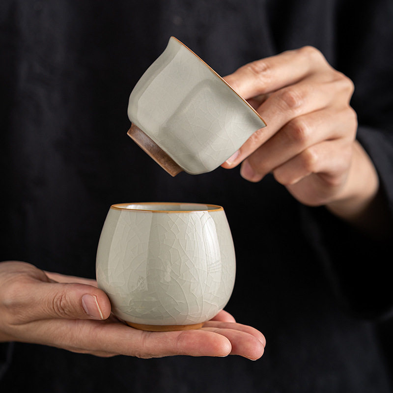 汝窑米黄茶杯陶瓷家用复古功夫茶具套装开片可养主人杯品茗杯喝茶,餐饮具,茶杯,淘宝优惠券,粉丝福利购,淘宝优惠卷