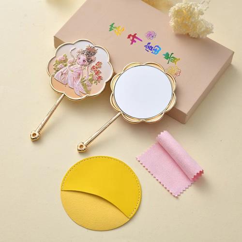 合金复古典国风镜子手持化妆镜人物金属雕刻文创镜旅游纪念品