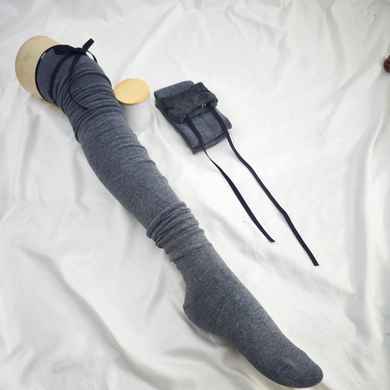 春季新款大腿根袜子女超长过膝高筒袜堆堆蝴蝶结灰色空调袜,女士内衣/男士内衣/家居服,长筒袜,淘宝优惠券,粉丝福利购,淘宝优惠卷