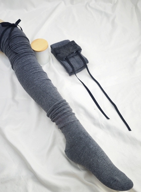 春季新款大腿根袜子女超长过膝高筒袜堆堆蝴蝶结灰色空调袜