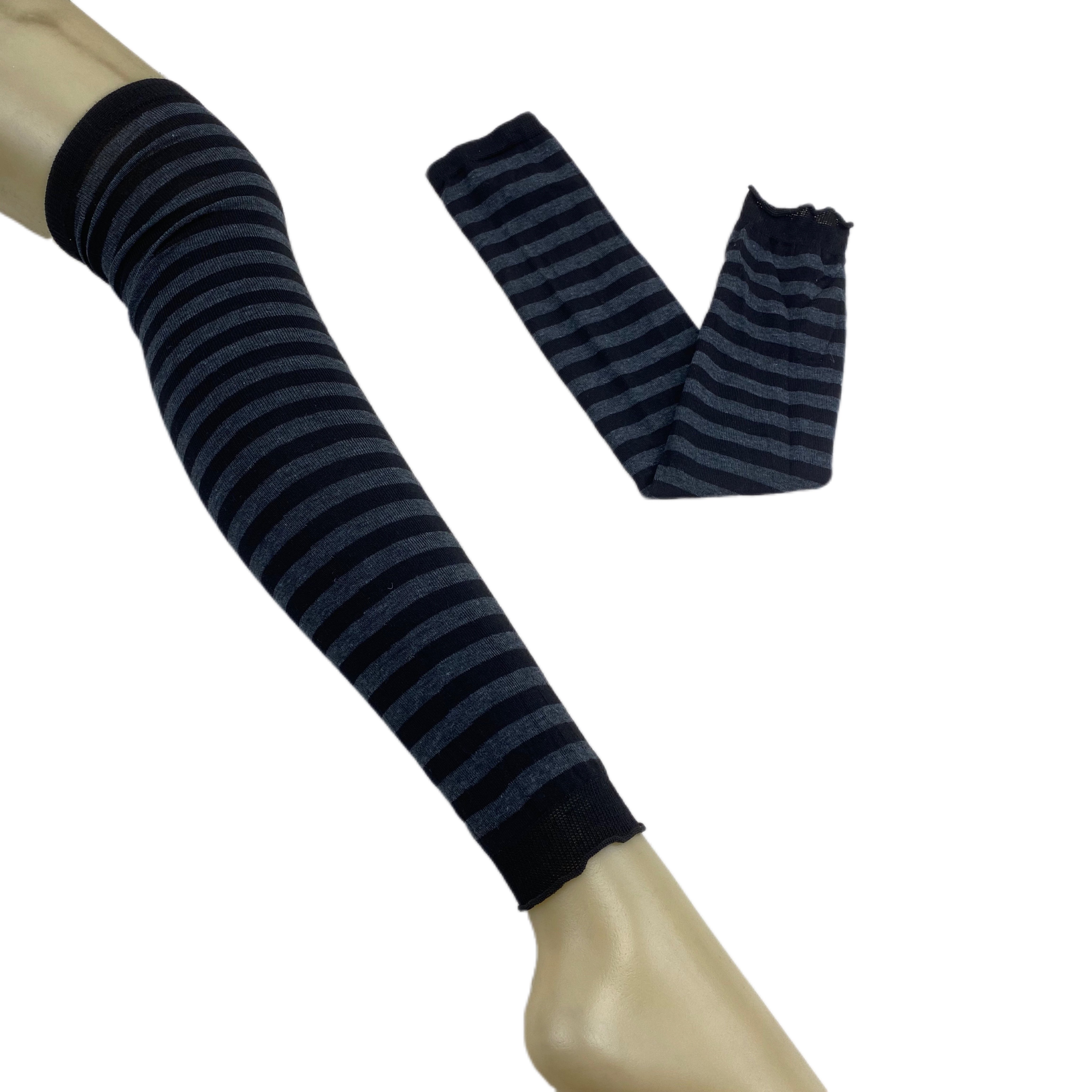 韩版 春季新款简约黑灰条纹薄款女士过膝盖护膝袜套