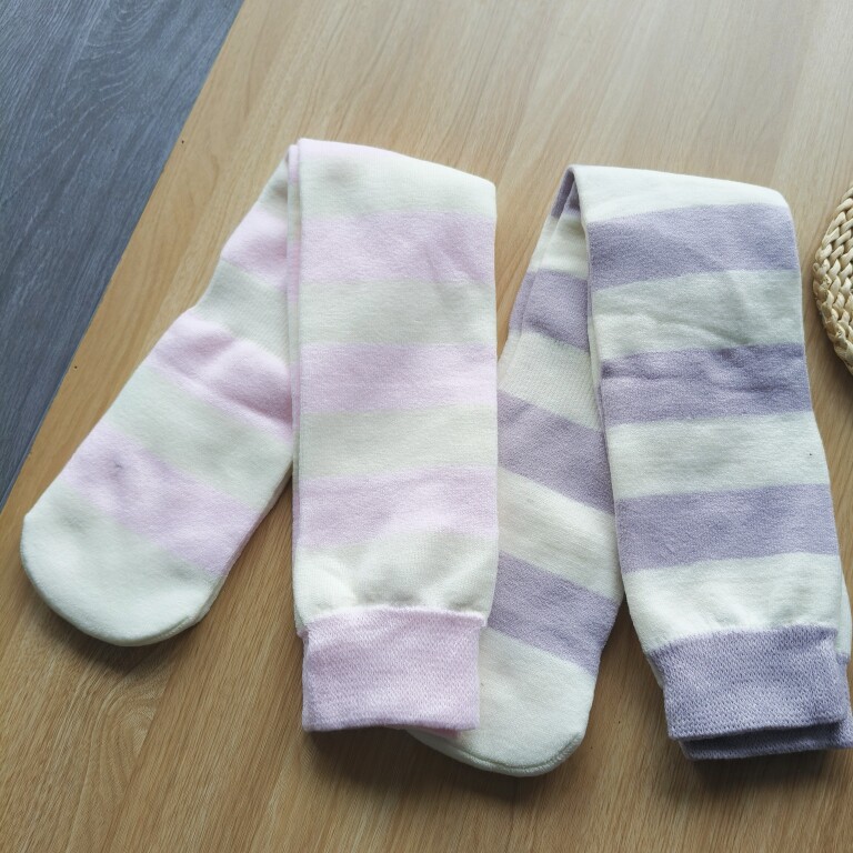过膝条纹大腿袜女宽松不勒腿秋冬睡眠袜暖色加厚毛圈日系