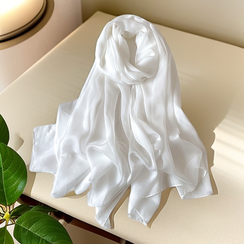 薄款防晒酒红色桑蚕丝巾时尚