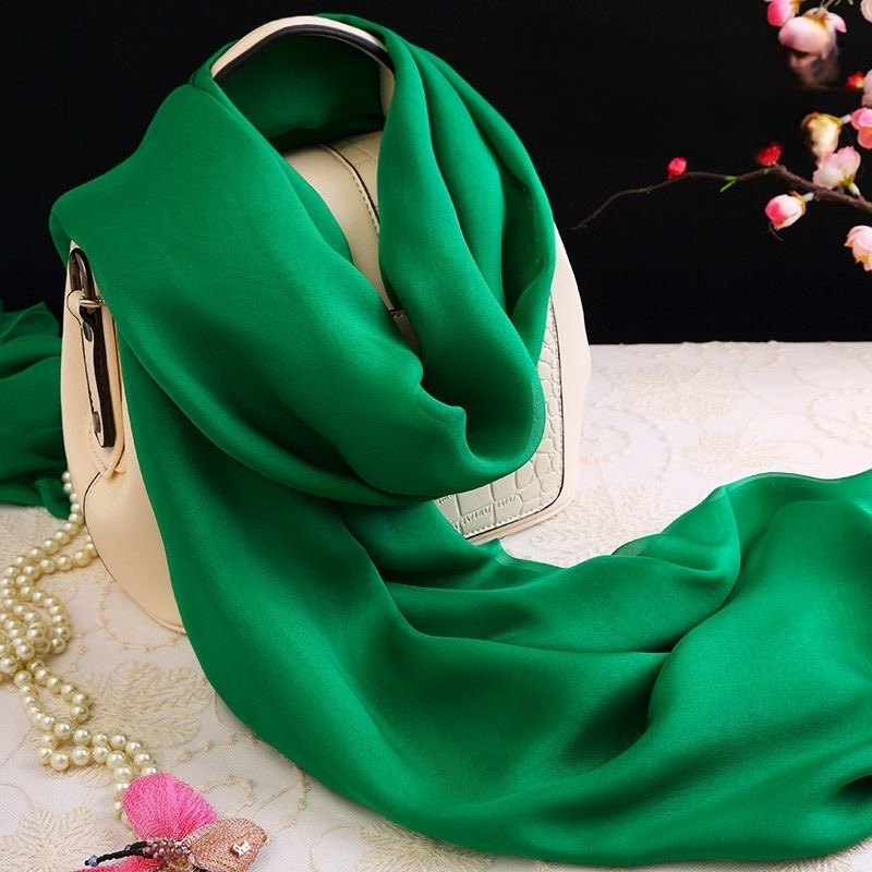 宝石绿纯色杭州100桑蚕丝长款真丝丝巾披肩纱巾春秋夏季丝绸围巾