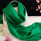 丝绸围巾 柔软丝巾披肩纱巾春秋夏季 宝石绿纯色杭州100 缎面长款